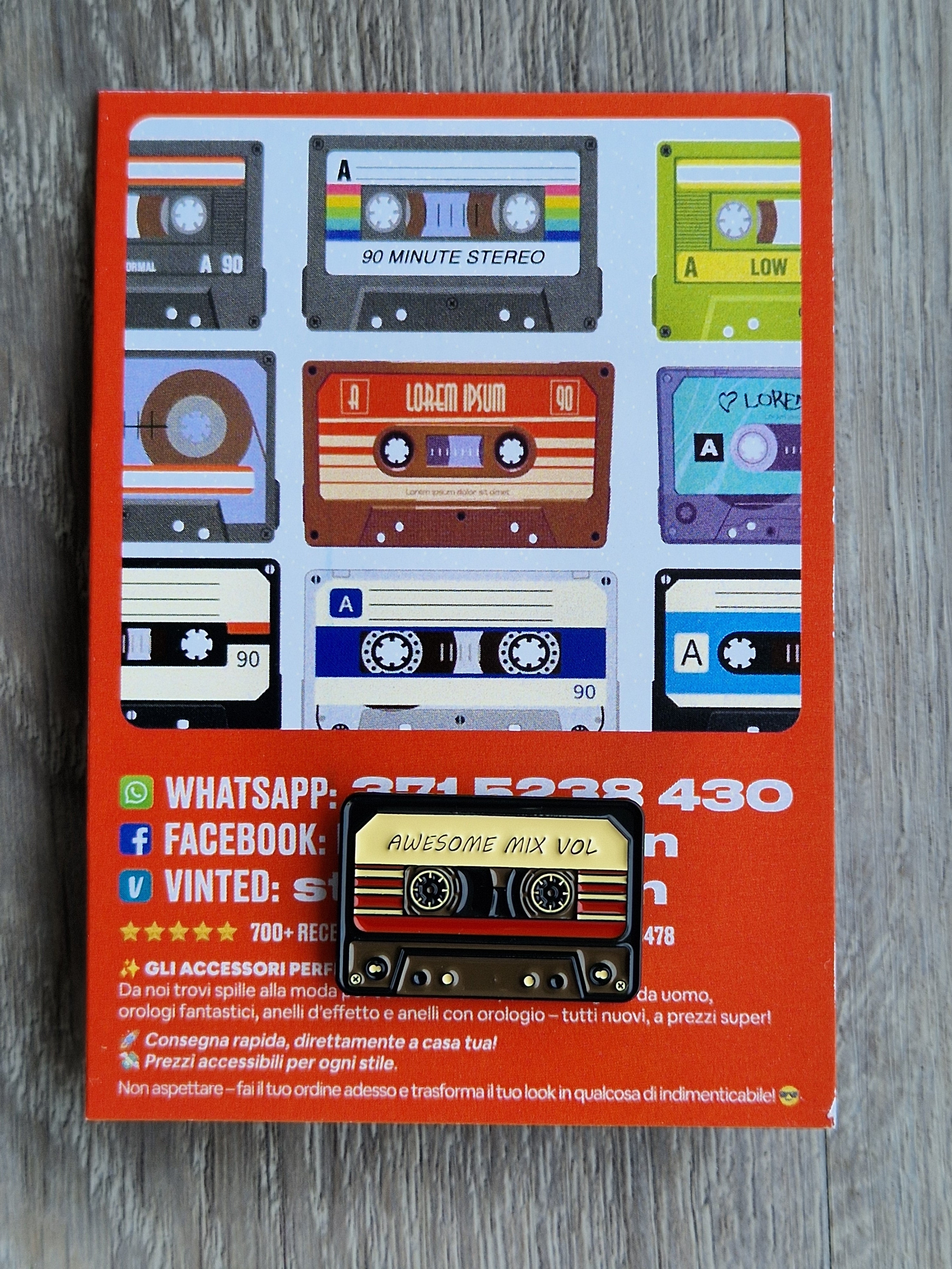 Spilla e card Cassetta Audio Vintage