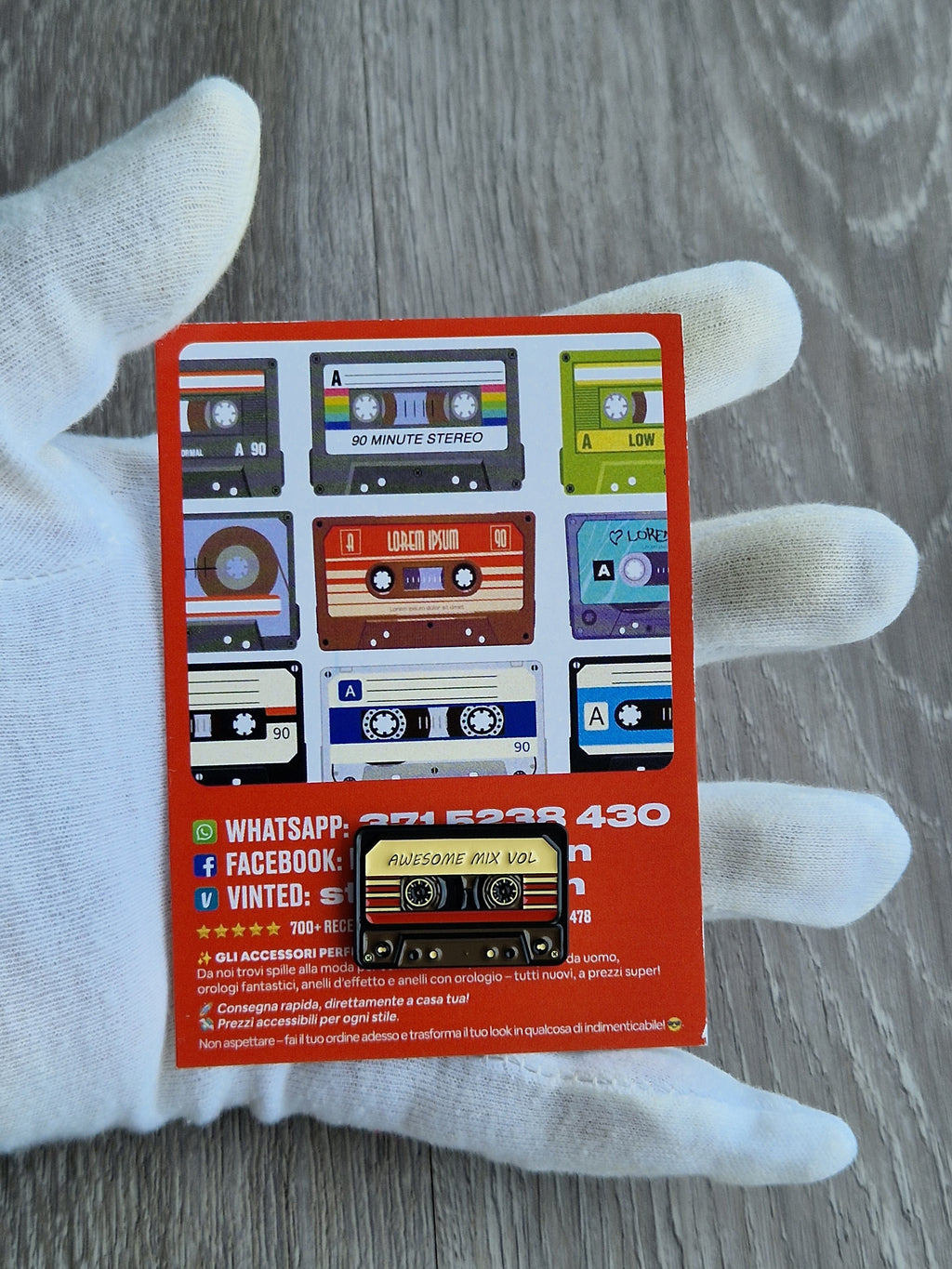 Spilla e card Cassetta Audio Vintage