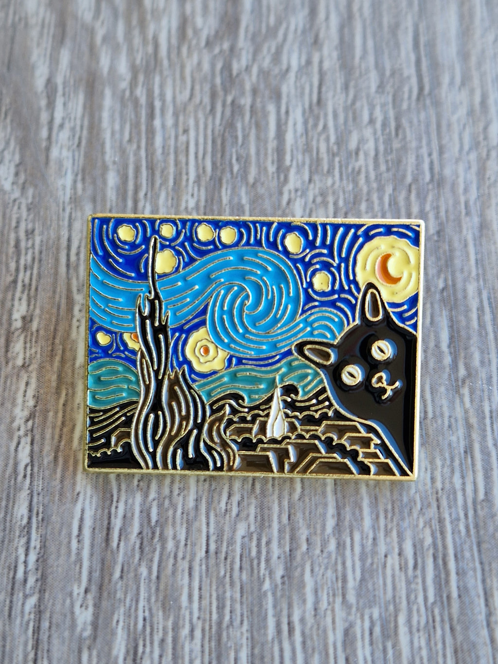 Spilla e card Gatto Nero Stile Notte Stellata