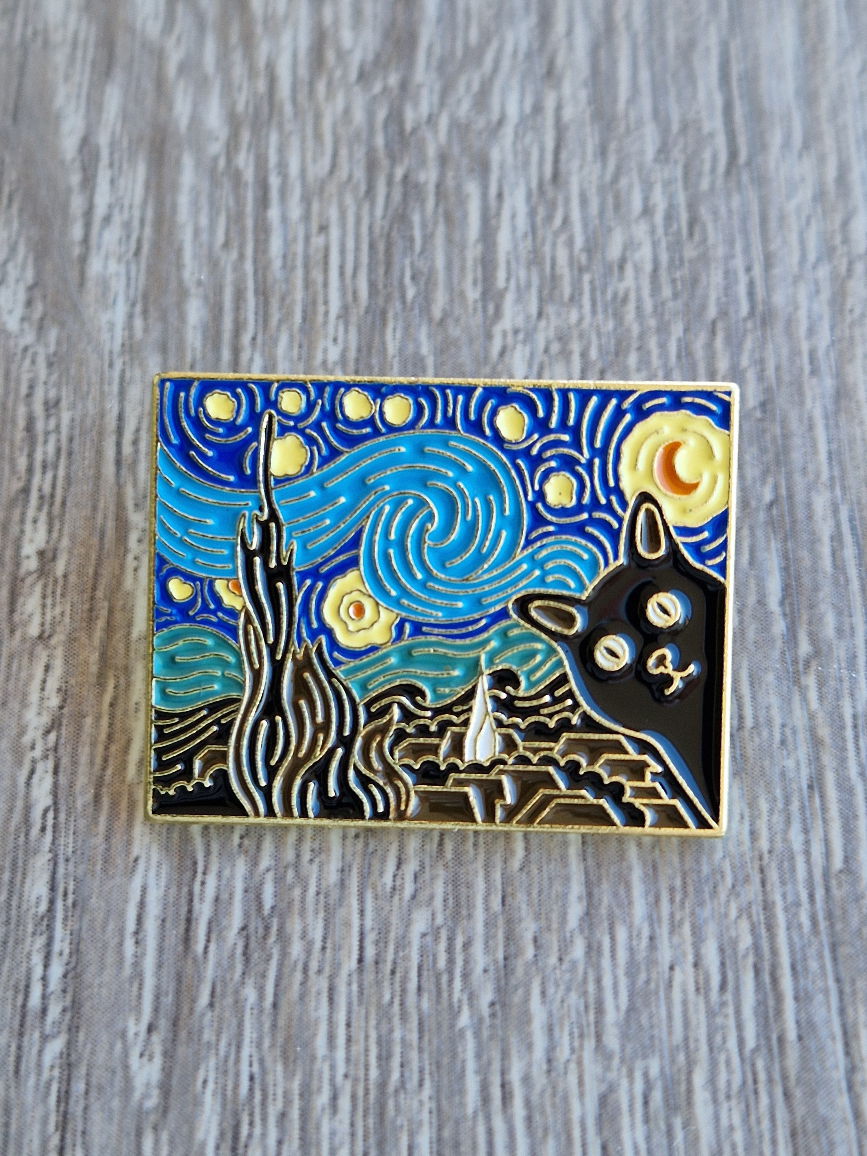 Spilla e card Gatto Nero Stile Notte Stellata