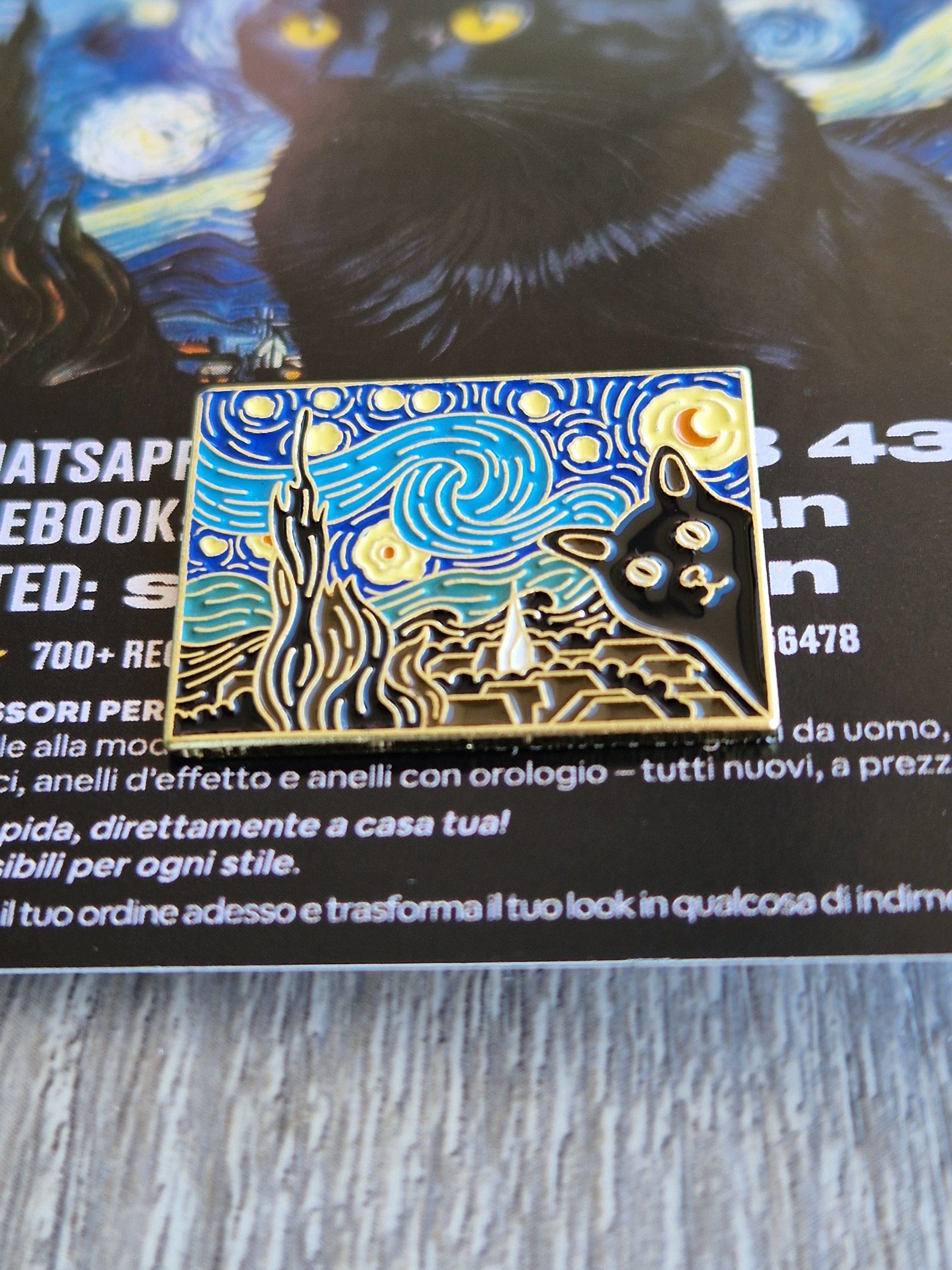 Spilla e card Gatto Nero Stile Notte Stellata