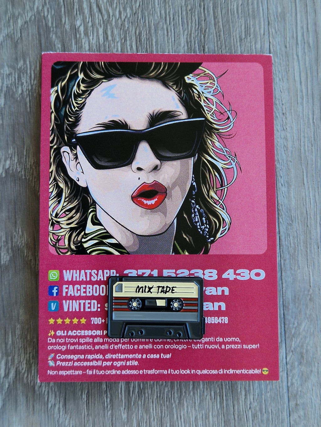 Spilla e card Musicassetta Vintage