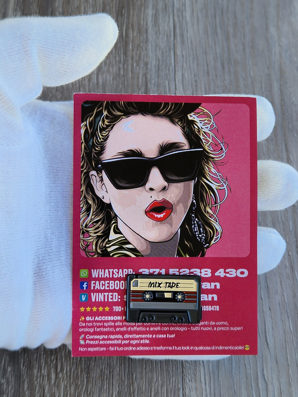 Spilla e card Musicassetta Vintage