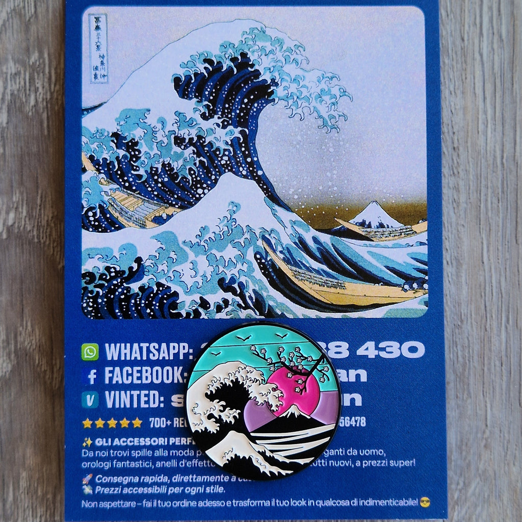 Card e Spilla Onda Giapponese Hokusai