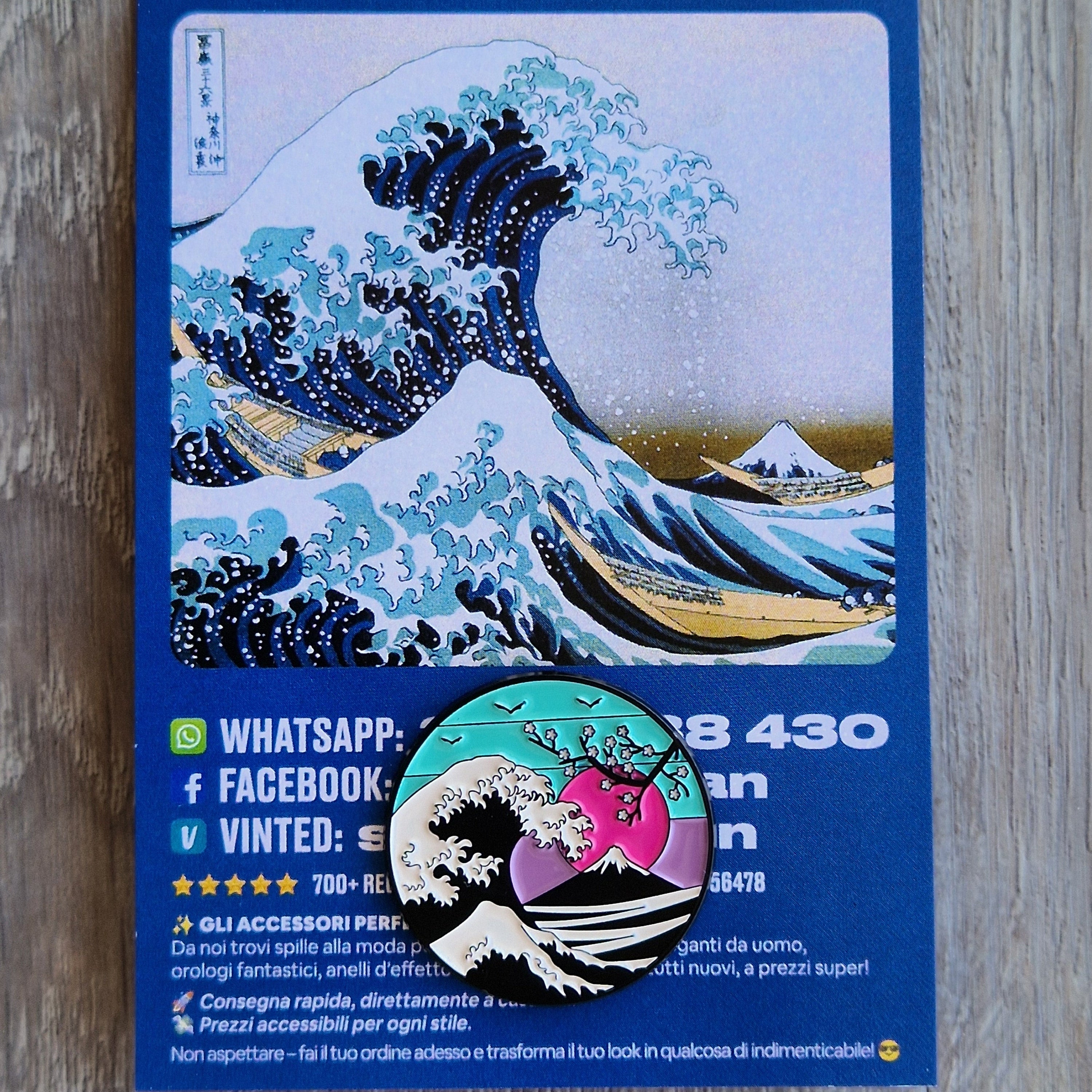 Card e Spilla Onda Giapponese Hokusai