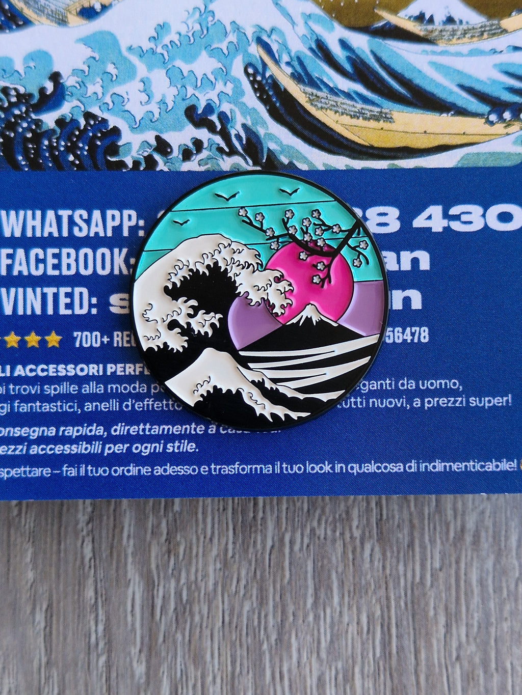 Card e Spilla Onda Giapponese Hokusai