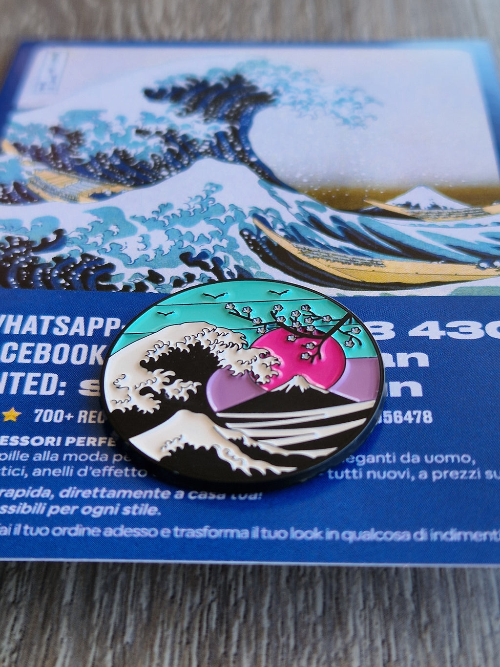 Card e Spilla Onda Giapponese Hokusai