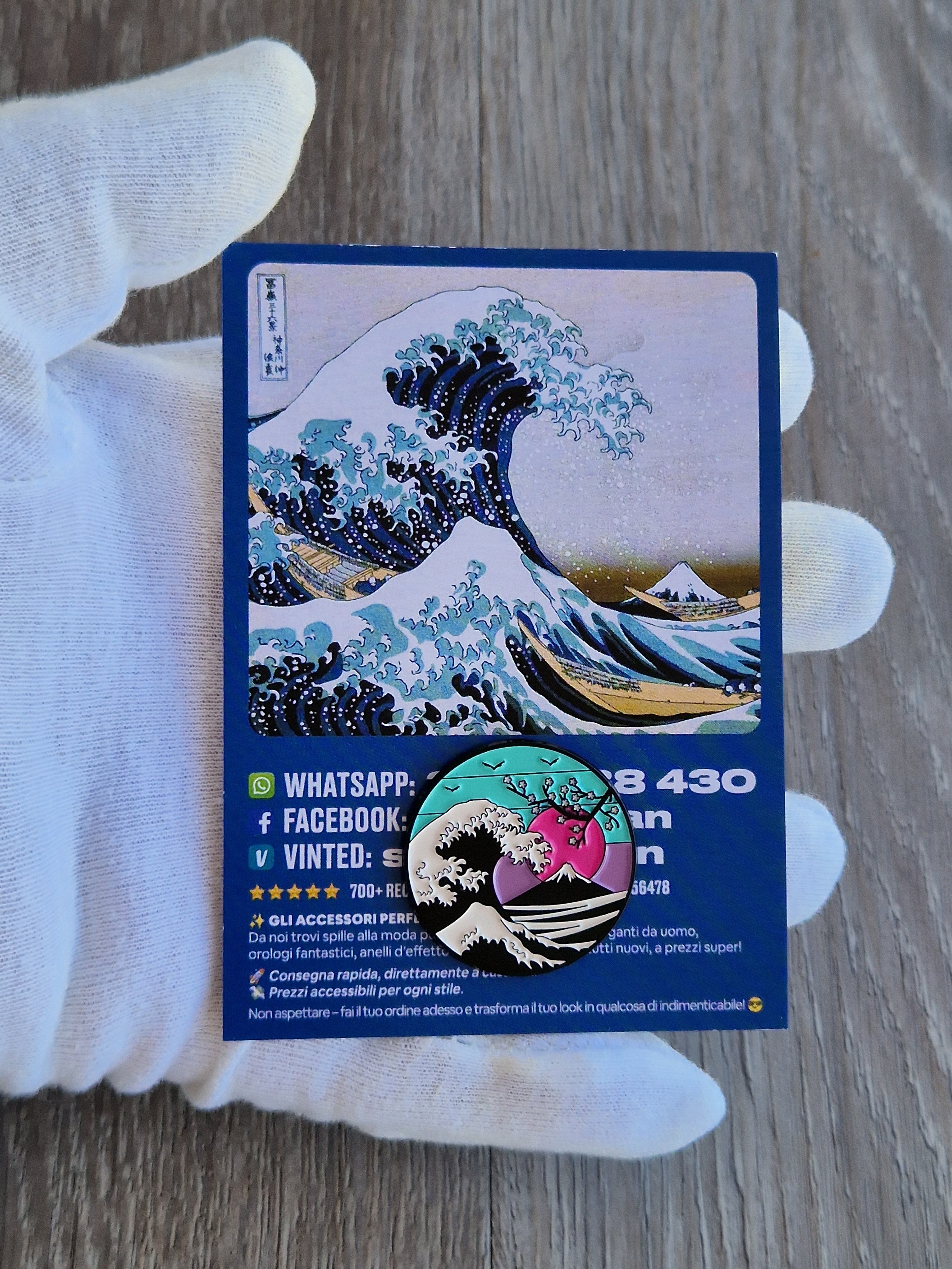 Card e Spilla Onda Giapponese Hokusai