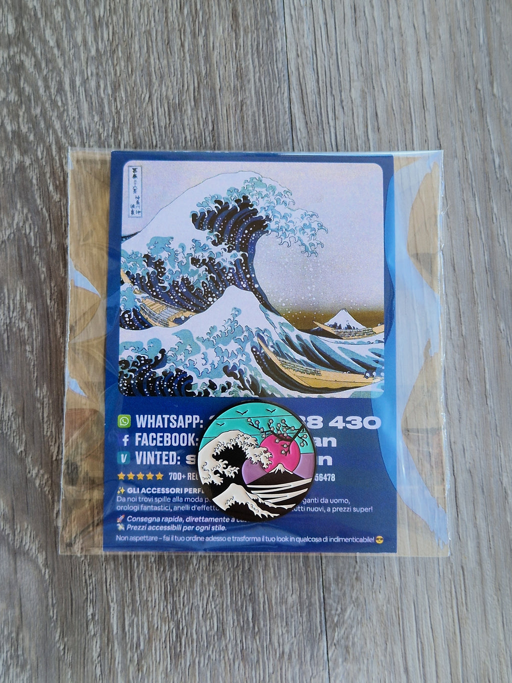 Card e Spilla Onda Giapponese Hokusai