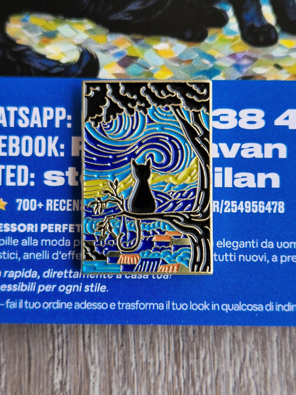 Spilla e card Gatto Nero Artistico