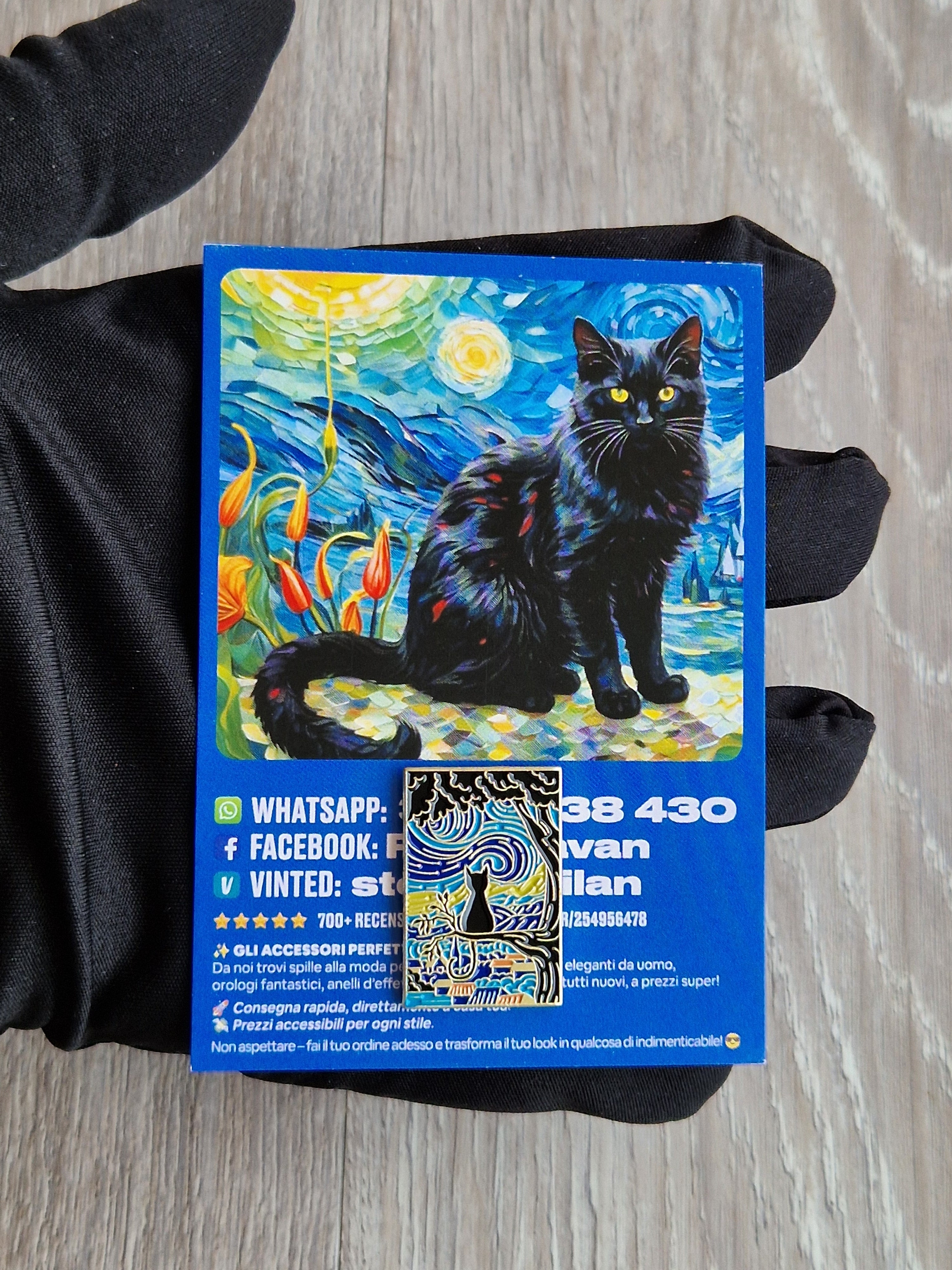 Spilla e card Gatto Nero Artistico