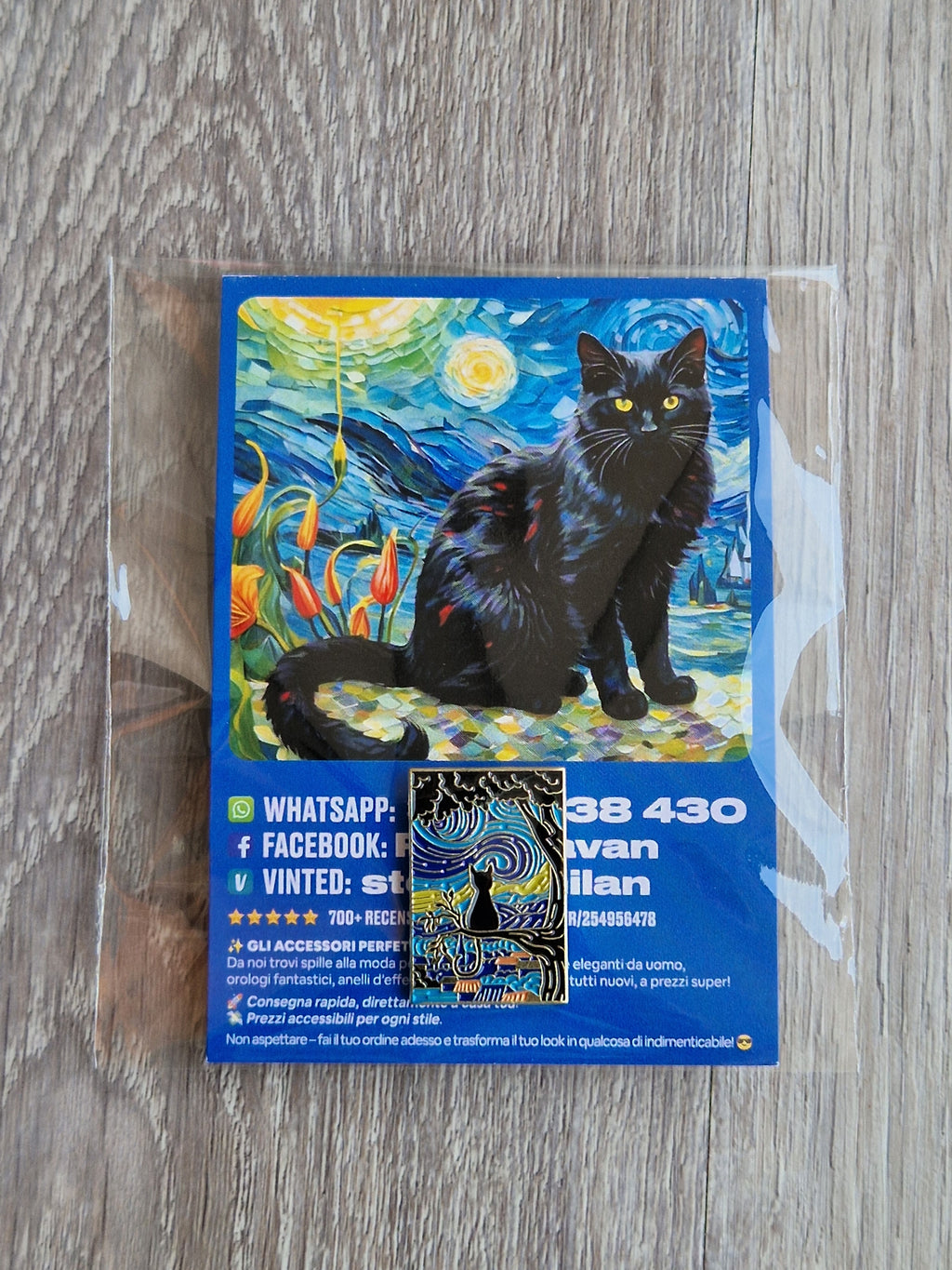 Spilla e card Gatto Nero Artistico
