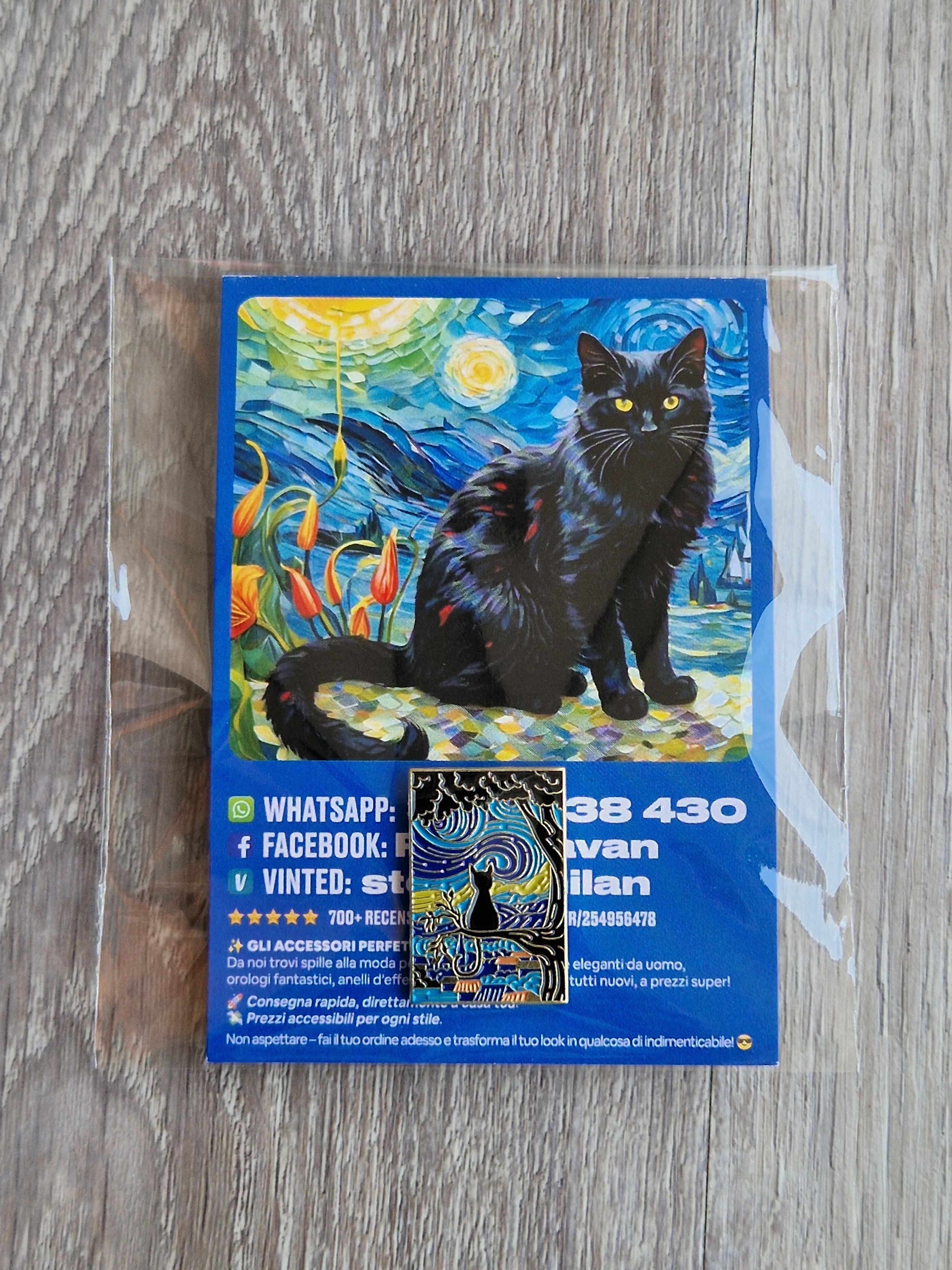 Spilla e card Gatto Nero Artistico