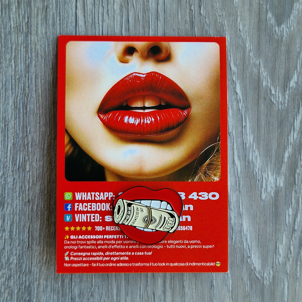 Spilla e card Bocca Rossetto Rosso