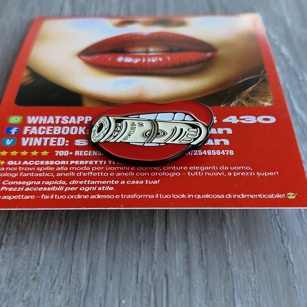Spilla e card Bocca Rossetto Rosso