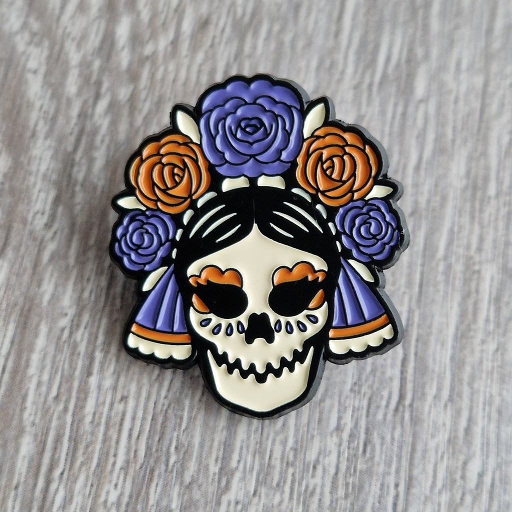 Pin Teschio Messicano con Fiori Día de Muertos