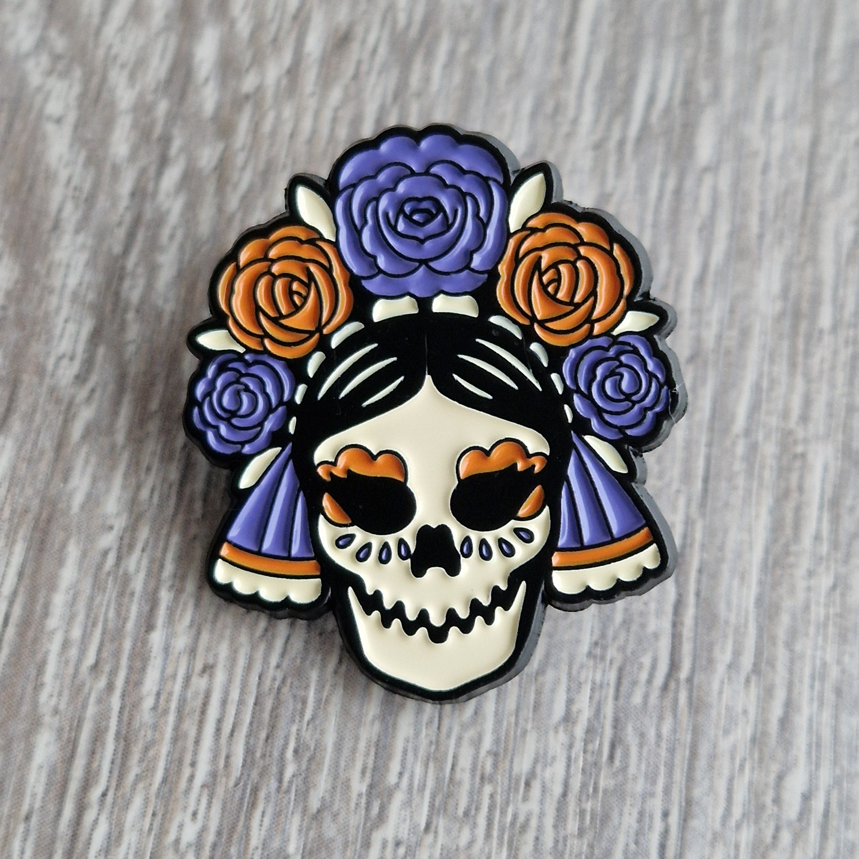 Pin Teschio Messicano con Fiori Día de Muertos