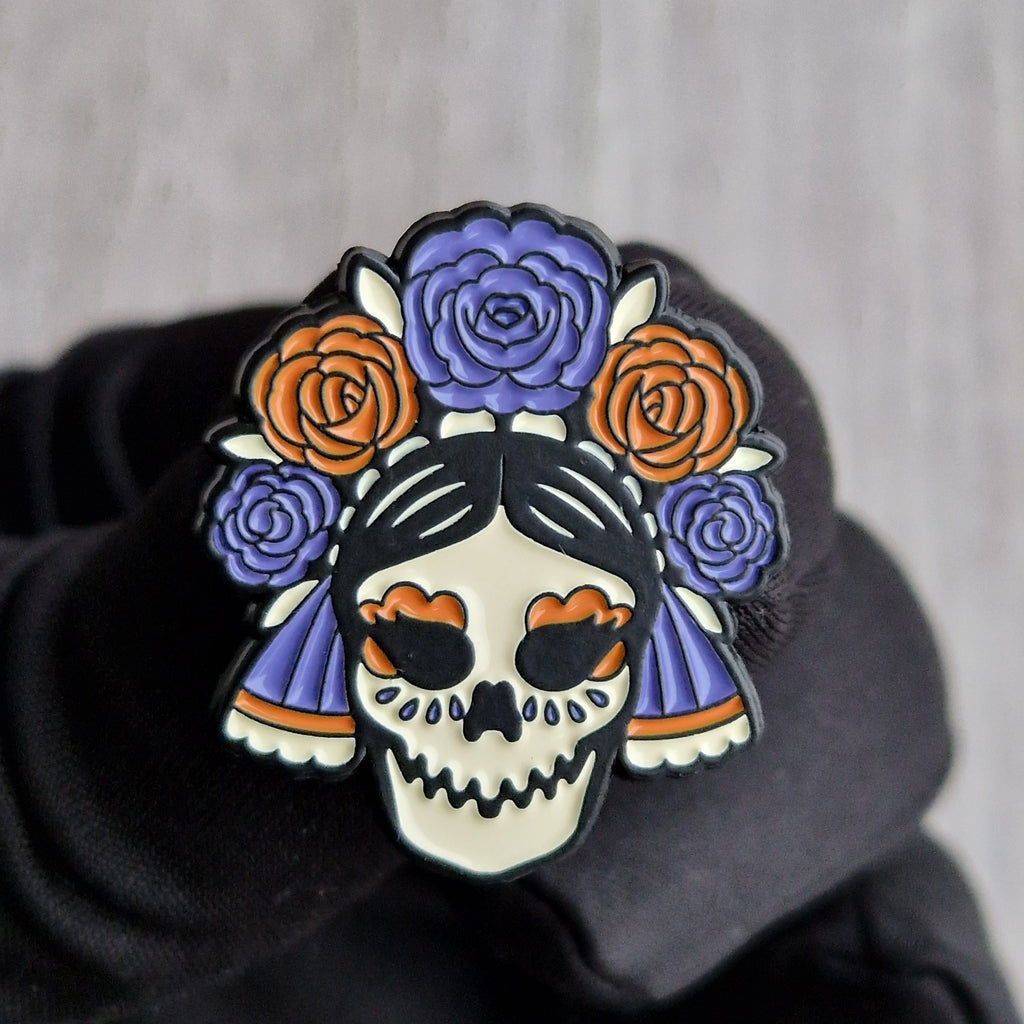 Pin Teschio Messicano con Fiori Día de Muertos
