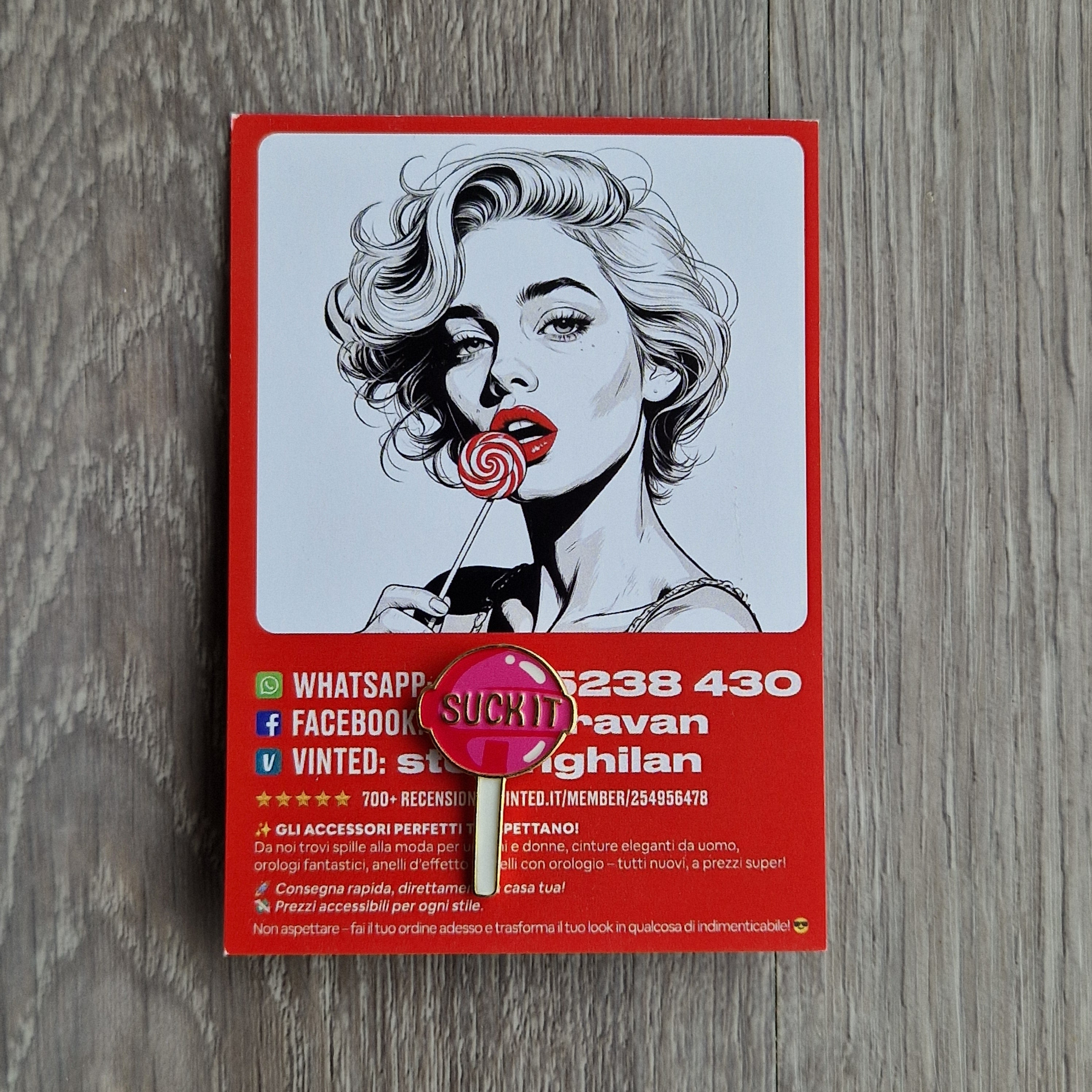 Spilla e card Marilyn Monroe Suck It