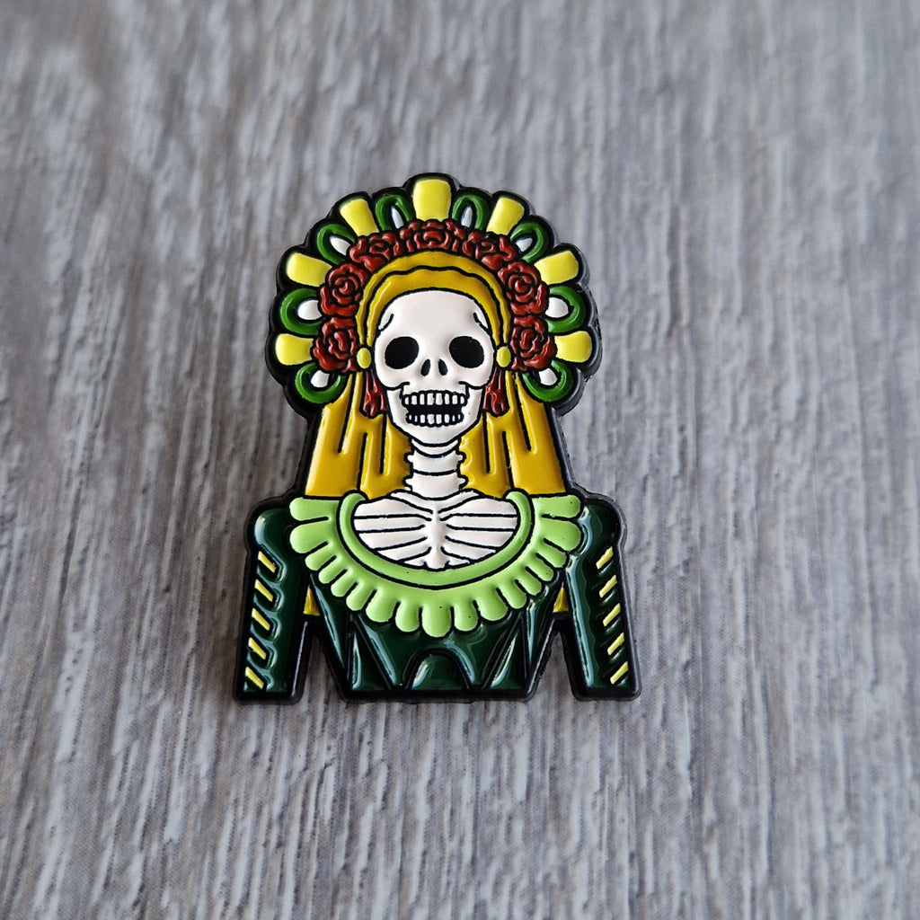 Spilla e card Catrina Teschio Colorato