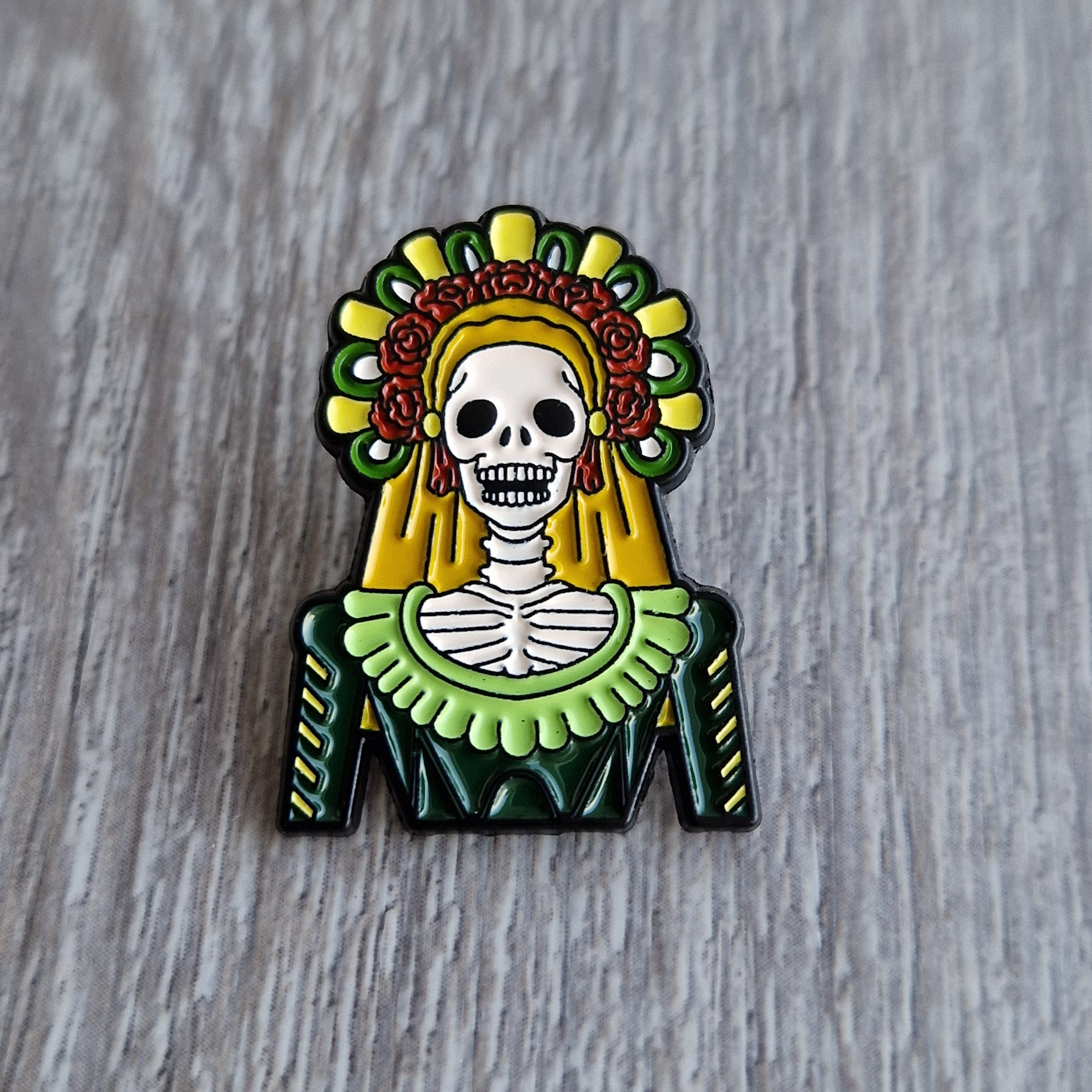 Spilla e card Catrina Teschio Colorato