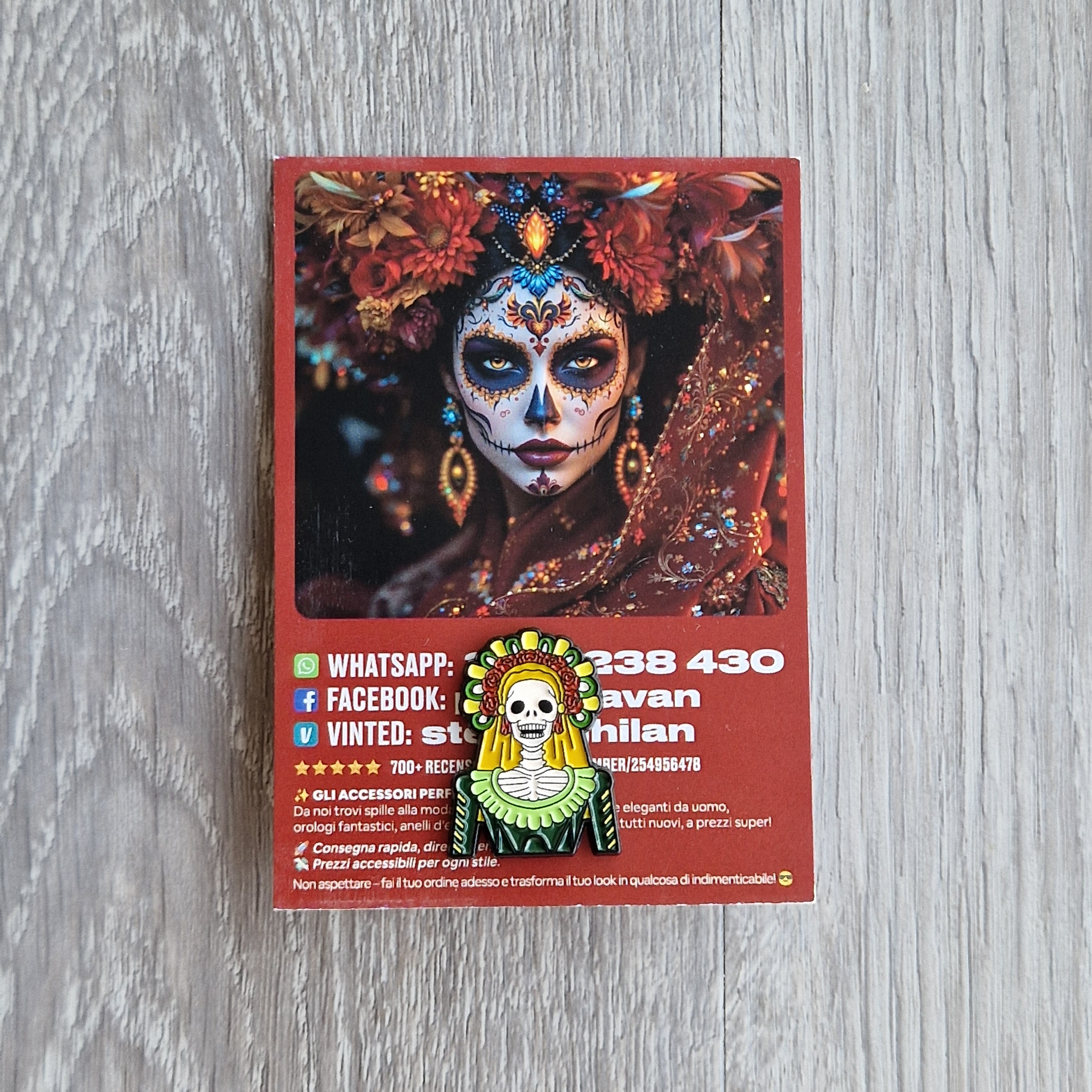 Spilla e card Catrina Teschio Colorato