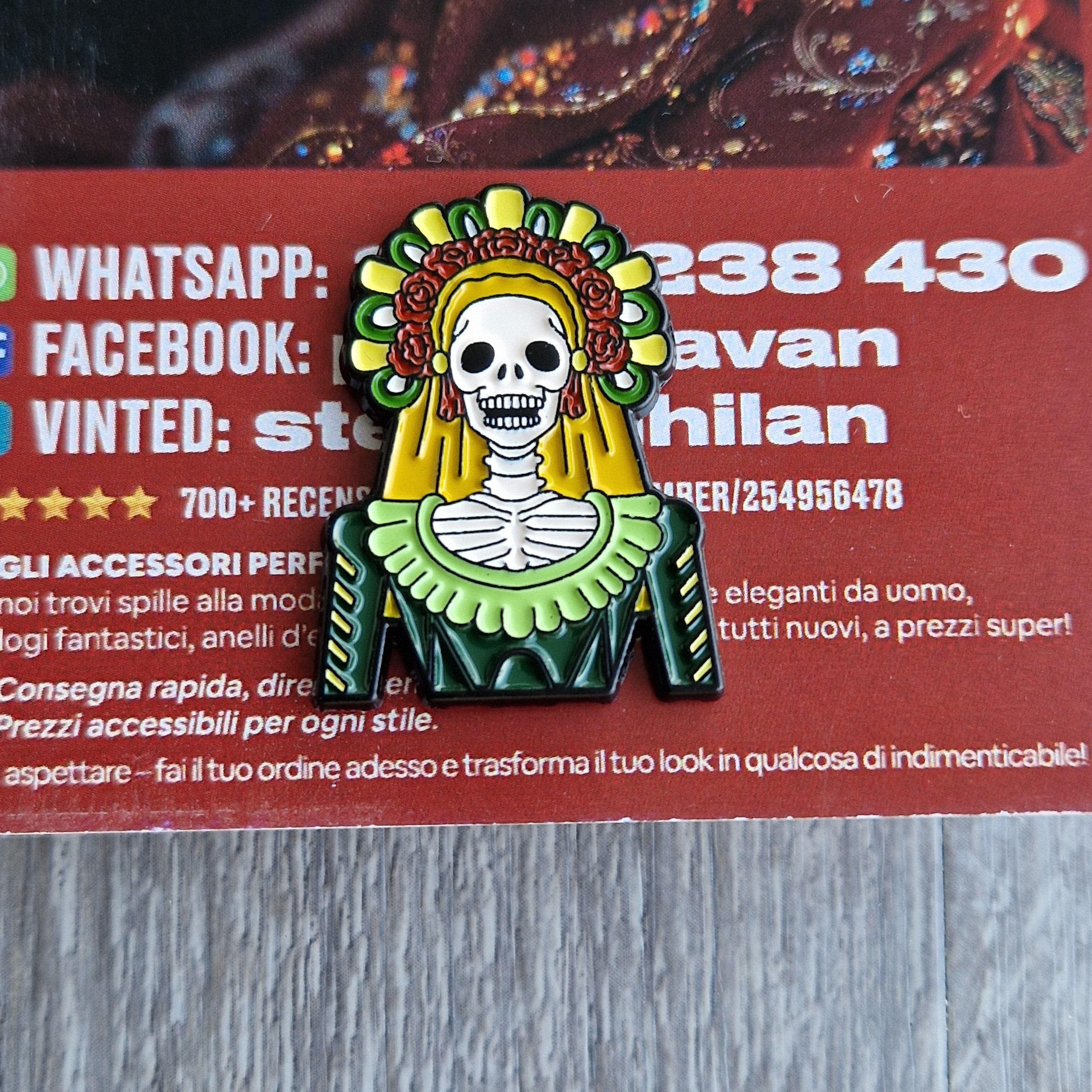 Spilla e card Catrina Teschio Colorato