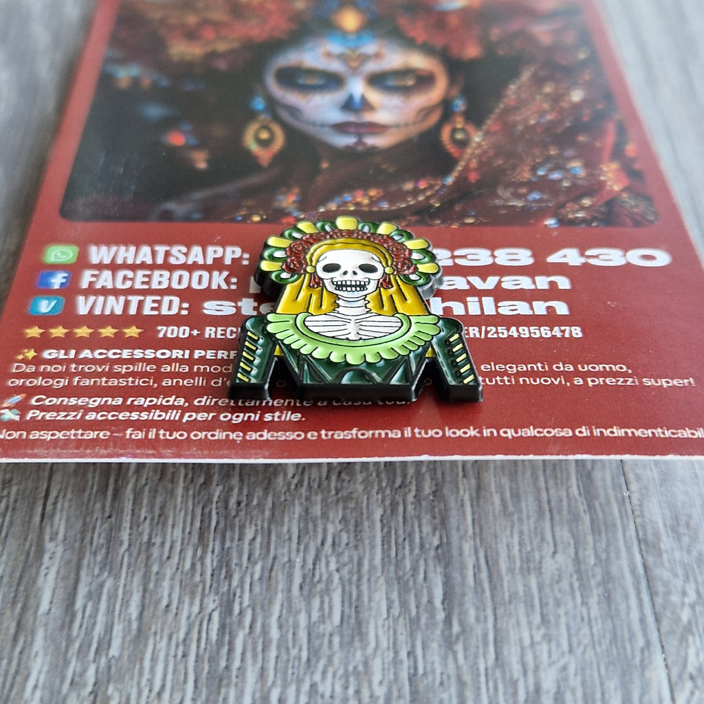 Spilla e card Catrina Teschio Colorato