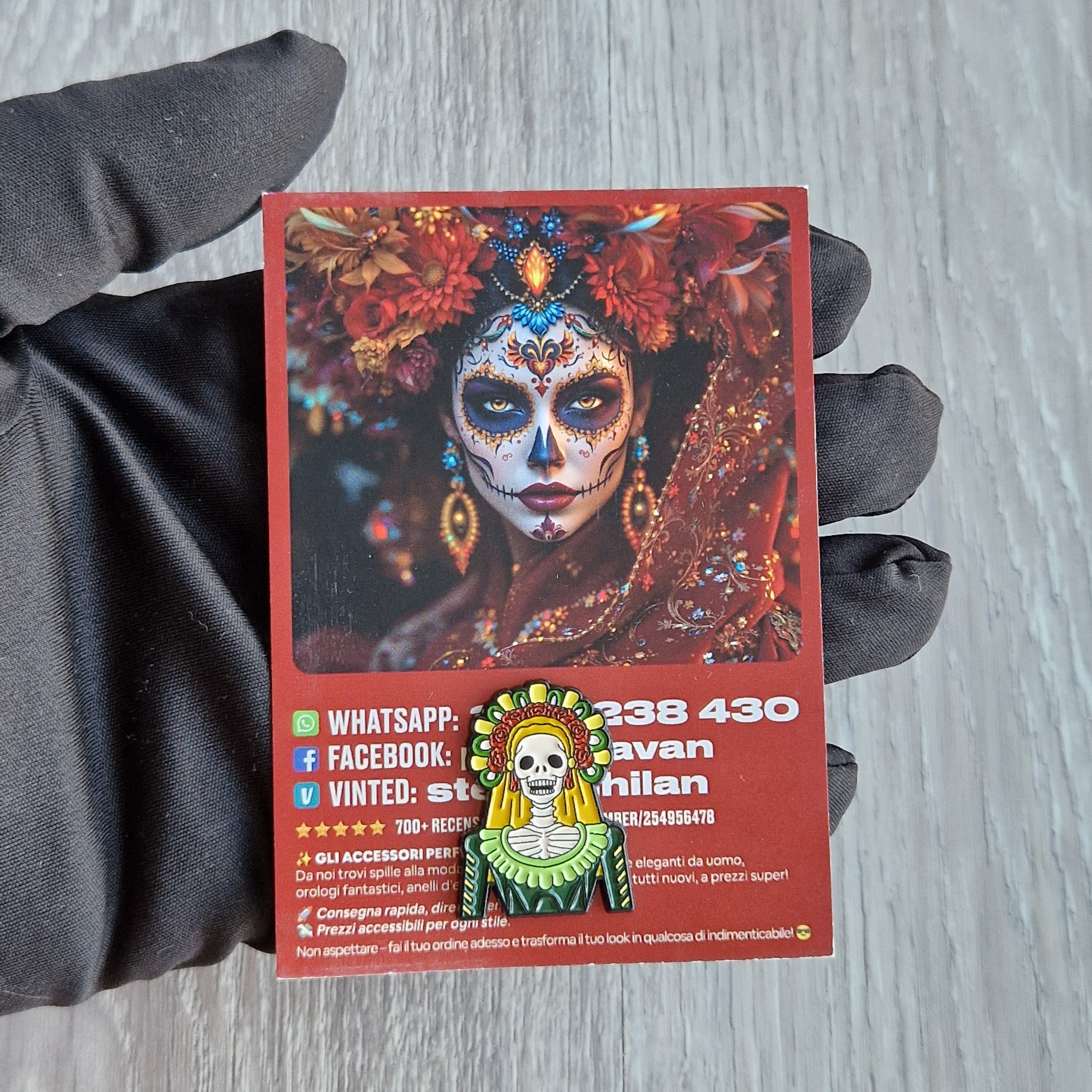 Spilla e card Catrina Teschio Colorato