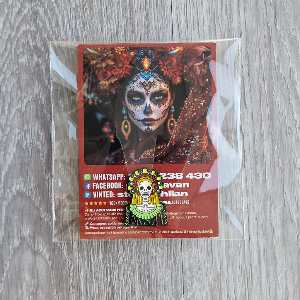 Spilla e card Catrina Teschio Colorato