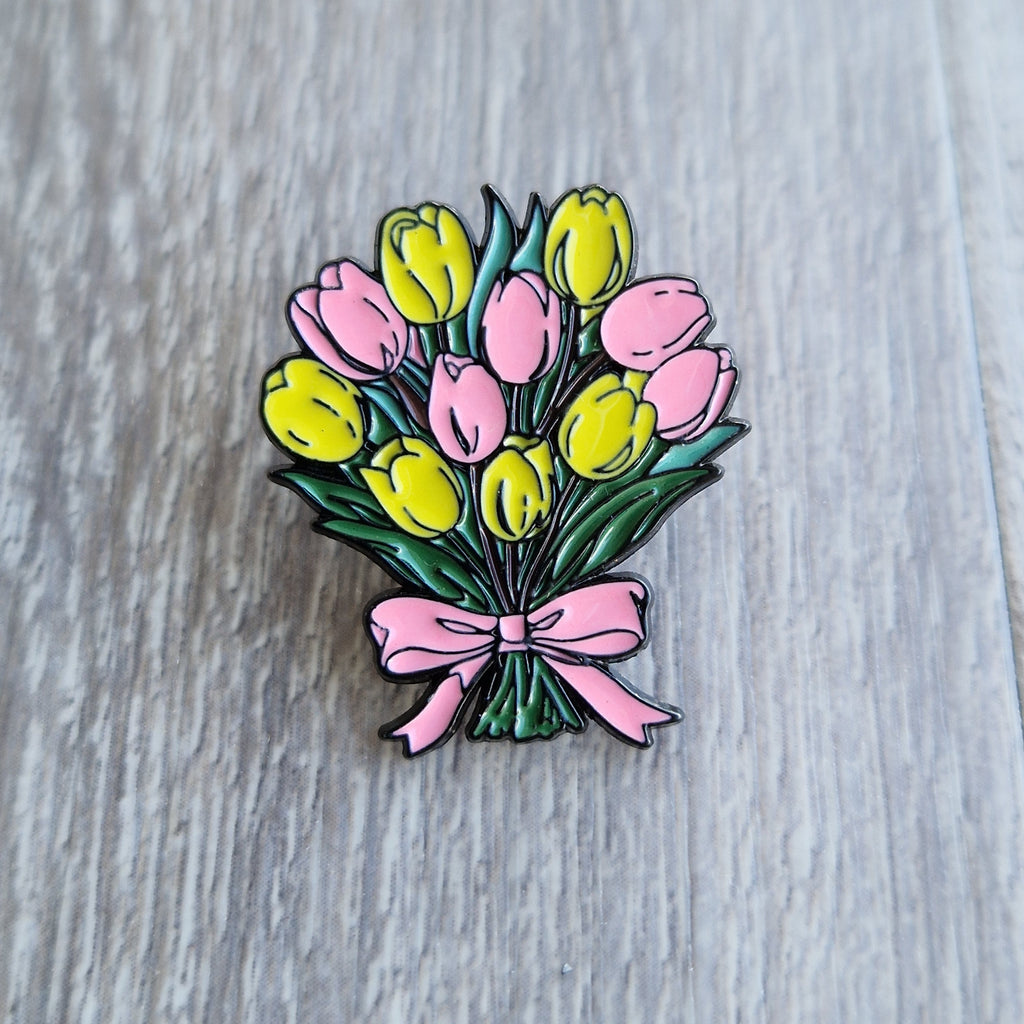 Spilla Bouquet Tulipani Rosa Gialli