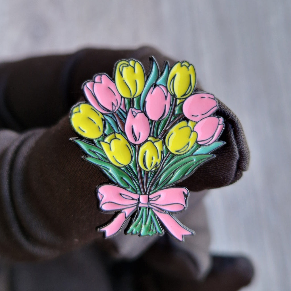 Spilla Bouquet Tulipani Rosa Gialli