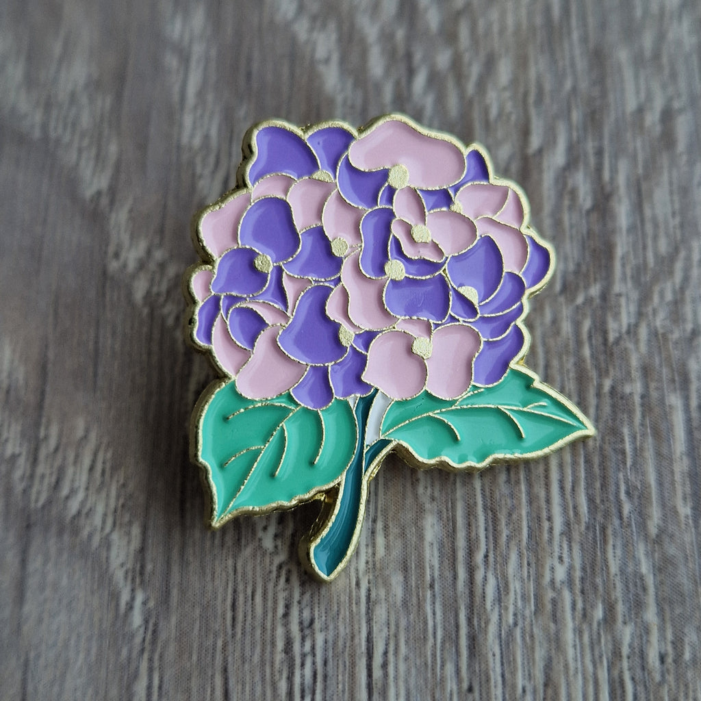 Spilla Ortensia Viola e Rosa