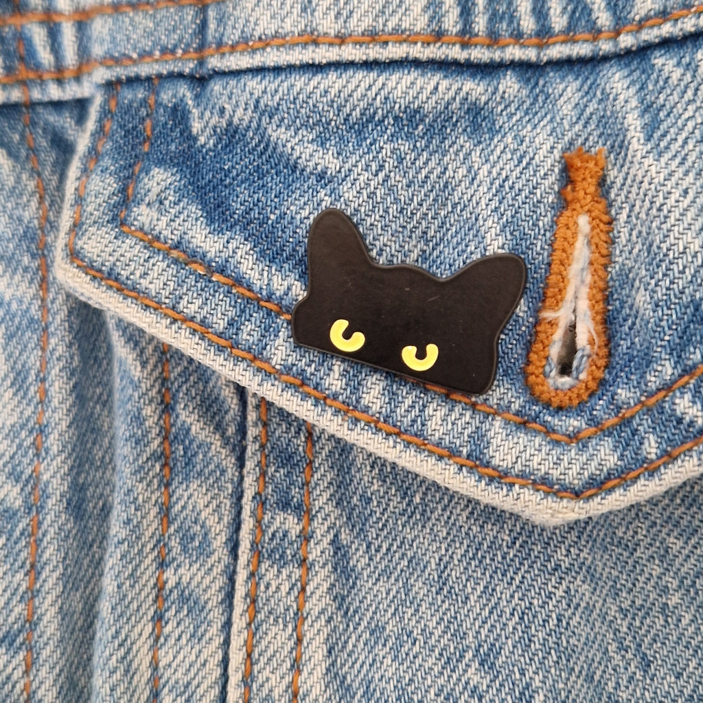 Spilla Smaltata Gatto Nero Occhi Gialli