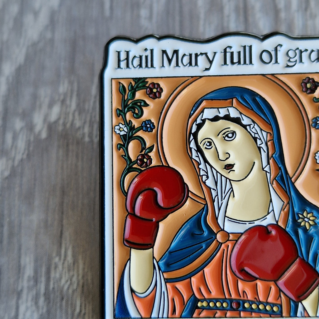 Spilla "Hail Mary full of grace punch the devil in the face