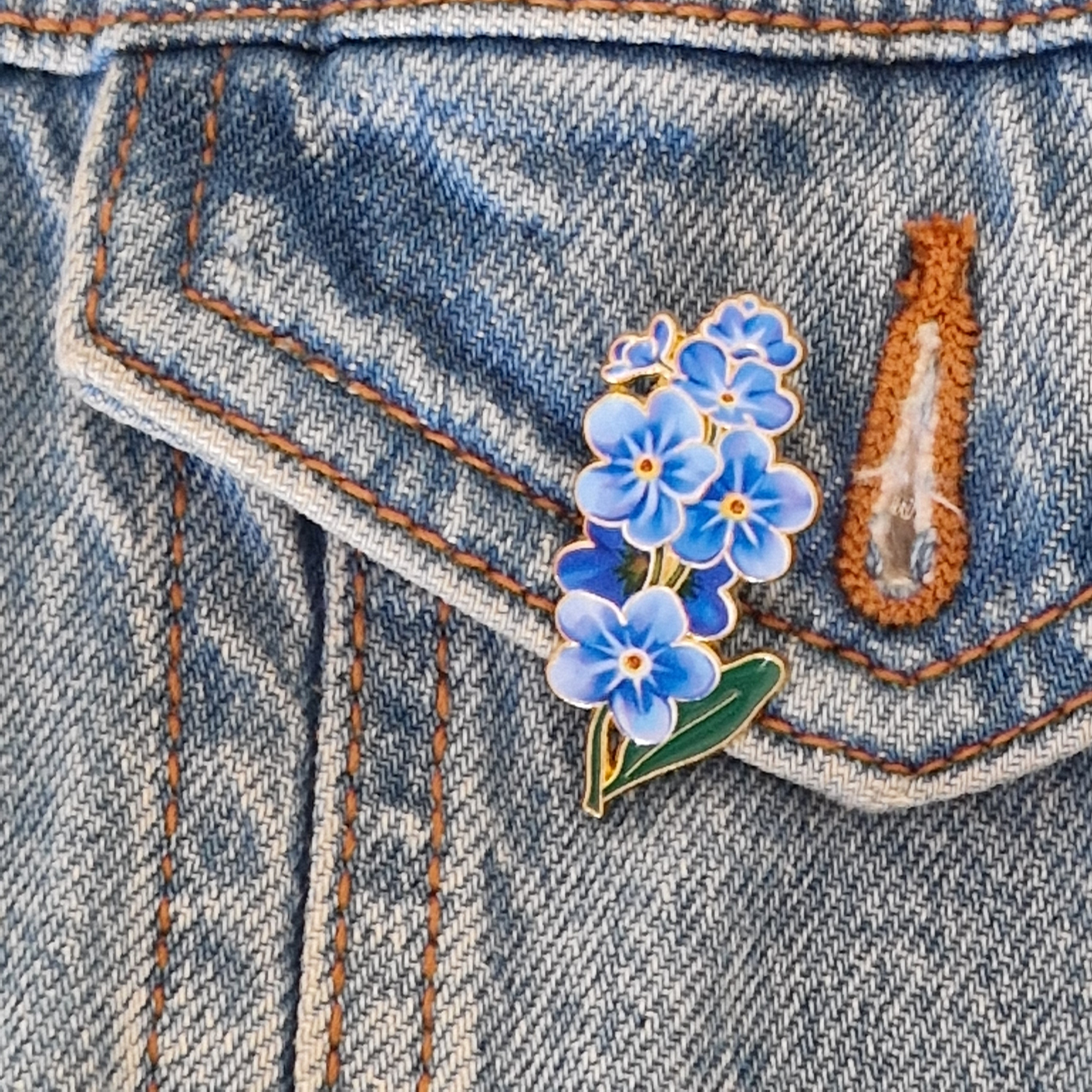 Spilla Smaltata Fiori Blu