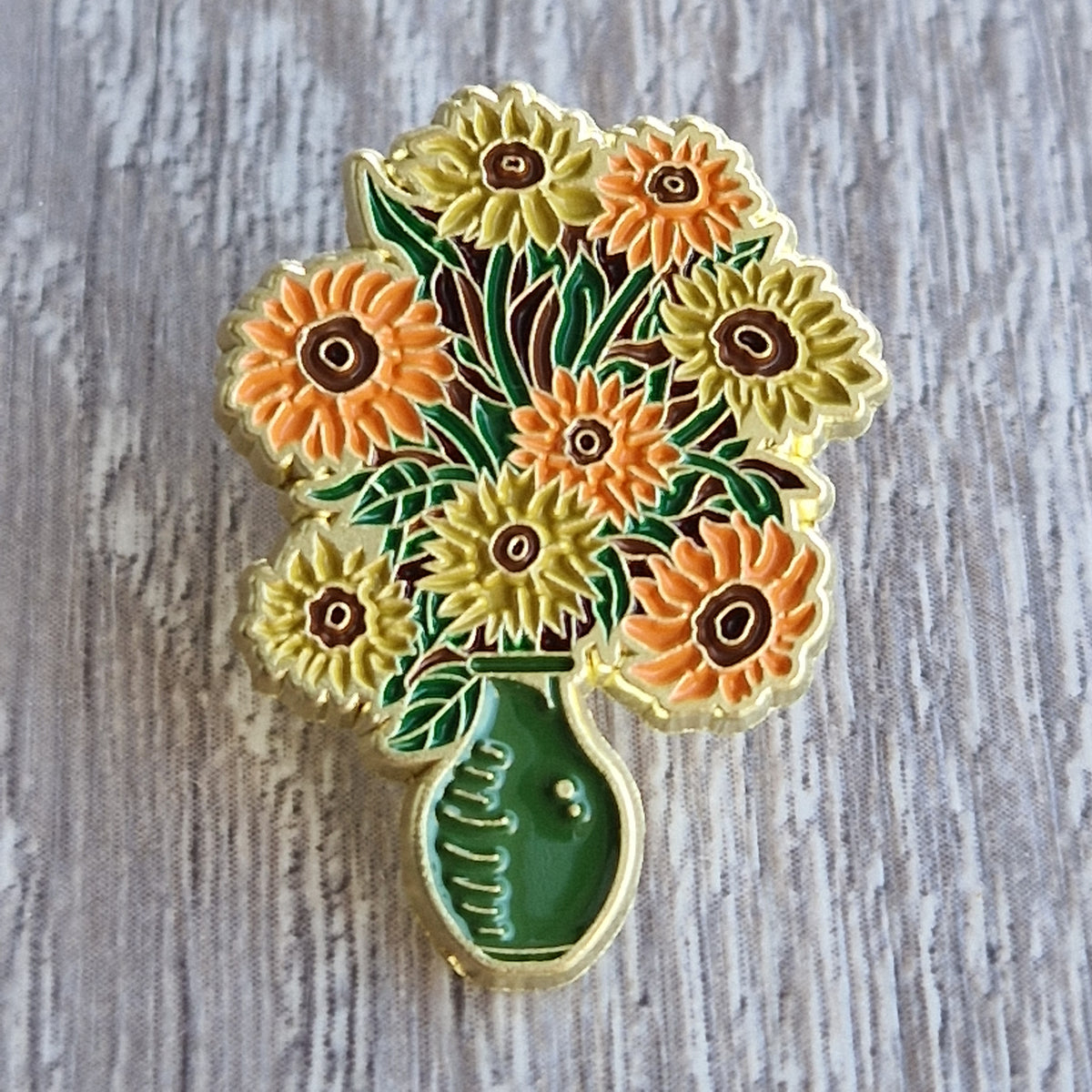Spilla Smaltata Vaso di Girasoli