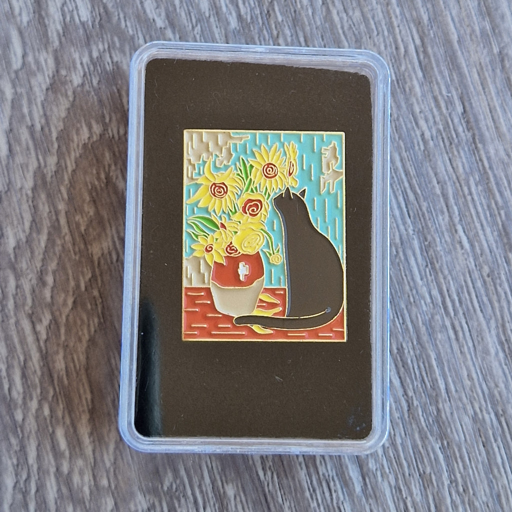 Spilla Smaltata Van Gogh Girasoli e Gatto Nero Box