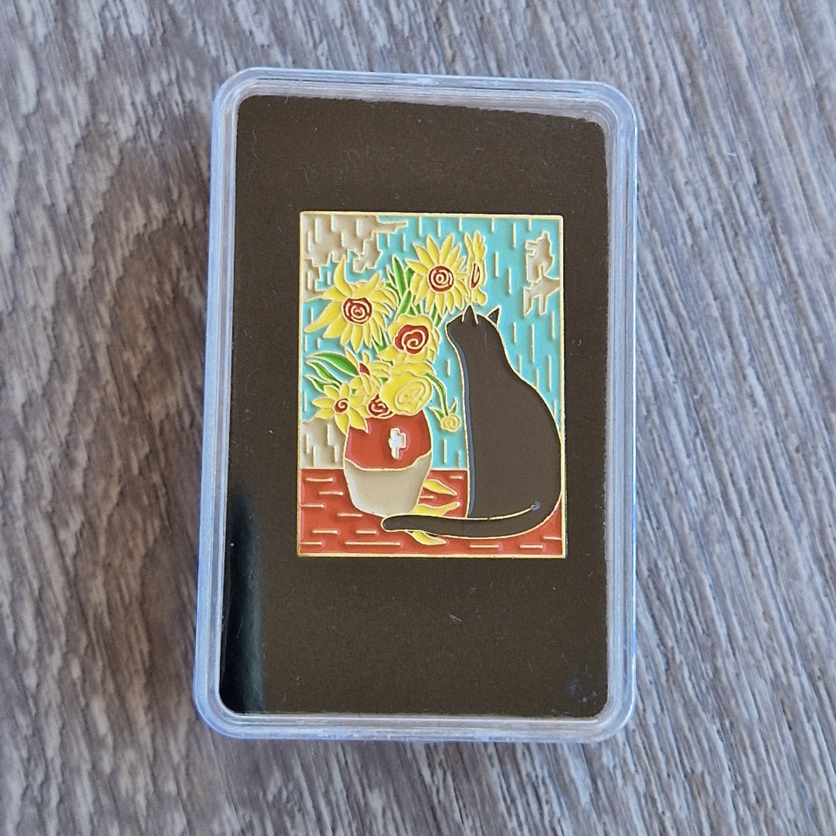 Spilla Smaltata Van Gogh Girasoli e Gatto Nero Box