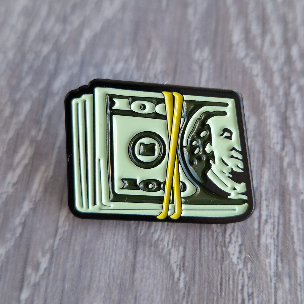 Spilla Smaltata Mazzetta di Dollari con Card Illustrata